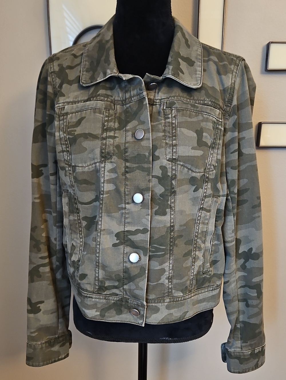 LOFT Olive Camo Button-Front Jean Jacket